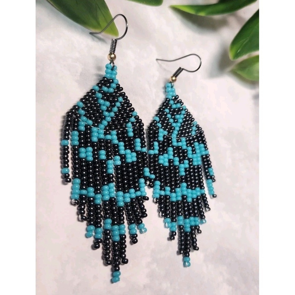 Beaded  Elegant  Chandelier  Earrings.  Blue Color